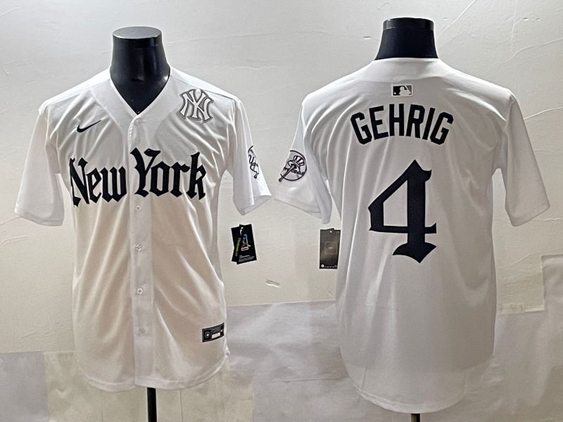 Men 2025 New York Yankees 4 Gehrig White Five generations Joint Name Nike MLB Jersey style 10